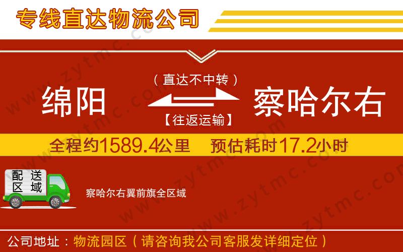 綿陽到察哈爾右翼前旗物流公司